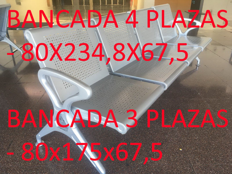 banco aeropuerto 27u de 4 6u de 3 56 cojines verdes -80 cojines naranjas (75-90eu.)